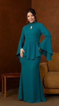 Vestido Longo Verde Tayane Crepe Gola Alta