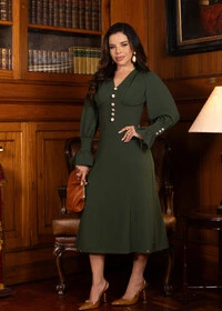 Vestido Midi Miriane em Malha Alfaiataria com Botões
