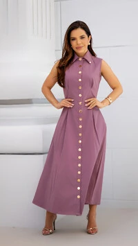 Vestido Max Midi Liliane em Alfaiataria Sarjada