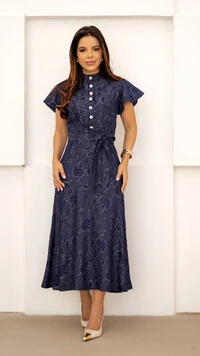 Vestido Max Midi Mauricia em Jacquard de Viscose