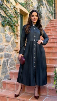 Vestido Midi Trench Coat Alfaiataria Shirley Preto
