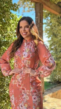 Vestido Longo Floral Sereia Julieta em Crepe com Cinto