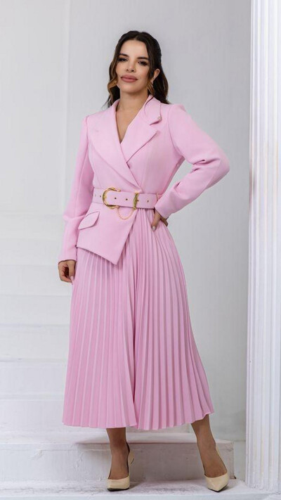 Foto Vestido Midi Rosa Catrina Alfaiataria Gola Sobreposta