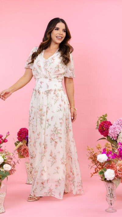 Foto Vestido Longo Estampado Thaiza Crepe Exclusivo Forrado