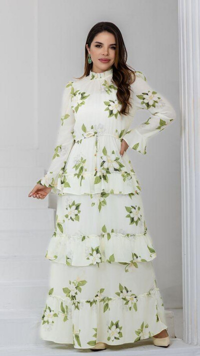 Foto Vestido Longo Estampado Franciele Crepe GGT Gola Alta
