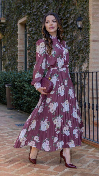 Foto Vestido Longo Floral Plissado Marciele com Cinto Laço