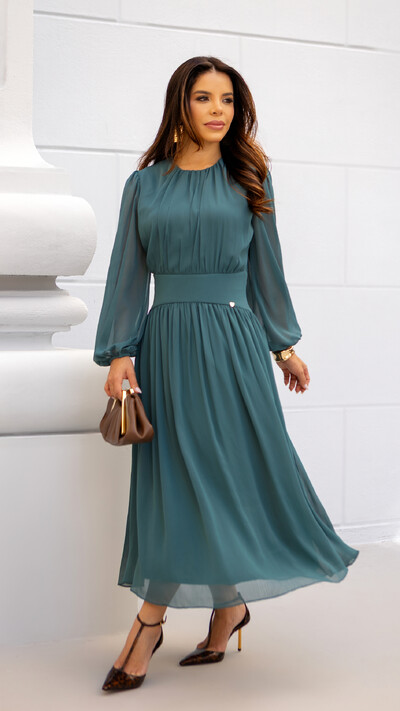 Foto Vestido Max Midi Joquebede em Crepe com Cintura Marcada