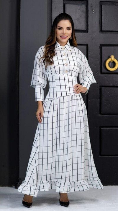Foto Vestido Longo Branco Nadir Corset Removível Gola Colarinho