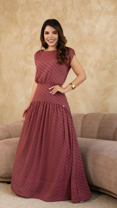 Foto Vestido Longo de Festa Crepe Yanka Caimento Fluido