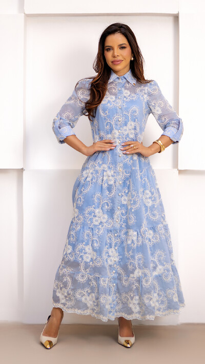 Foto Vestido Longo Greice em Liocel com Bordado Floral