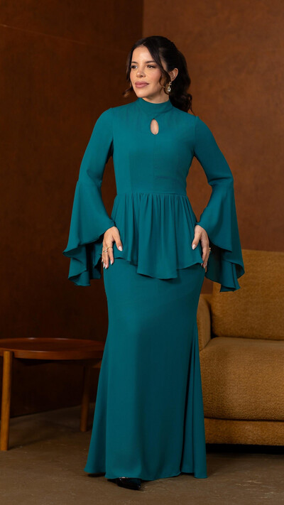 Foto Vestido Longo Verde Tayane Crepe Gola Alta