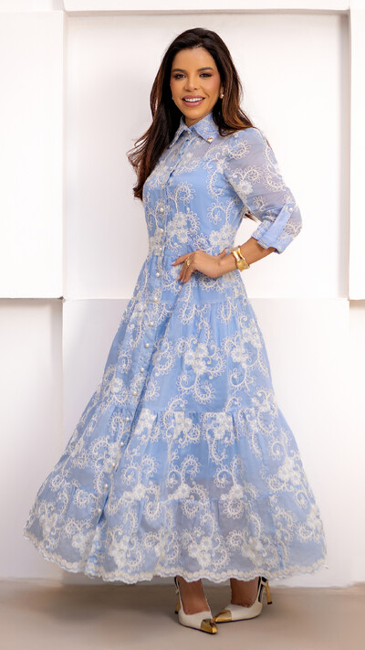 Foto Vestido Longo Greice em Liocel com Bordado Floral