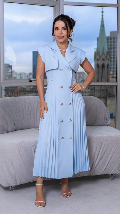 Foto Vestido Max Midi Safira em Alfaiataria com Botões