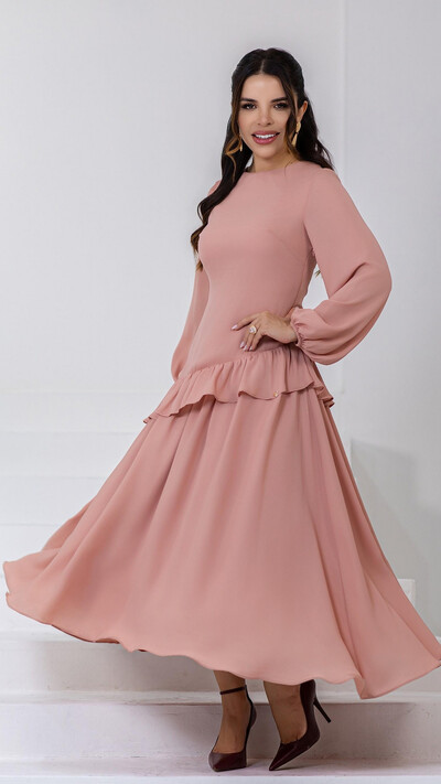 Foto Vestido Longo Crepe Suzete Corset Babados Assimétricos