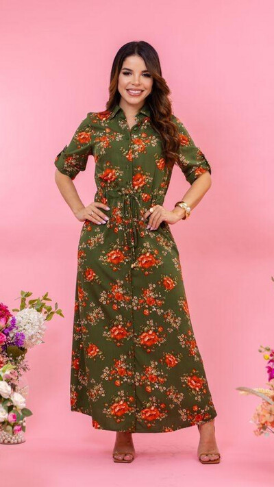 Foto Vestido Longo Floral Chemise Mayla em Viscose com Cordão