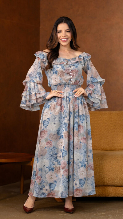 Foto Vestido Midi Azul Samanta Poliéster