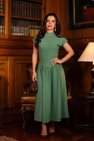 Foto Vestido Max Midi Beverly em Alfaiataria com Elastano Verde