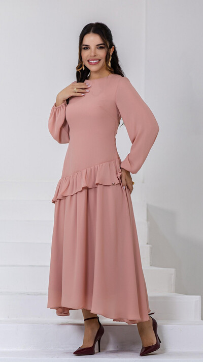Foto Vestido Longo Crepe Suzete Corset Babados Assimétricos
