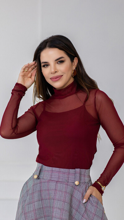 Foto Blusa Manga Longa Tule Anastácia Segunda Pele Gola Alta