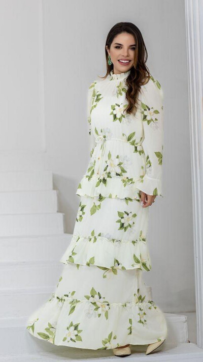 Foto Vestido Longo Estampado Franciele Crepe GGT Gola Alta