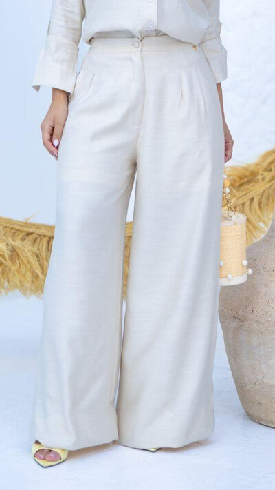 Foto Calça Alfaiataria Nude Geise Viscose Linho Vinco Central