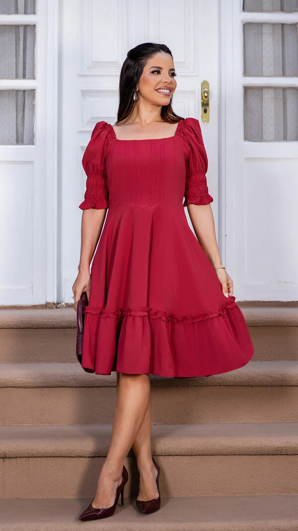 Vestido Curto Patrícia em Silk Spam Marsala