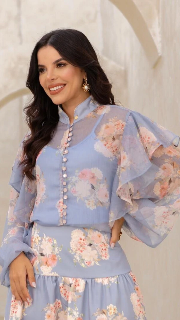 Camisa Nadine Floral em Alfaiataria Leve