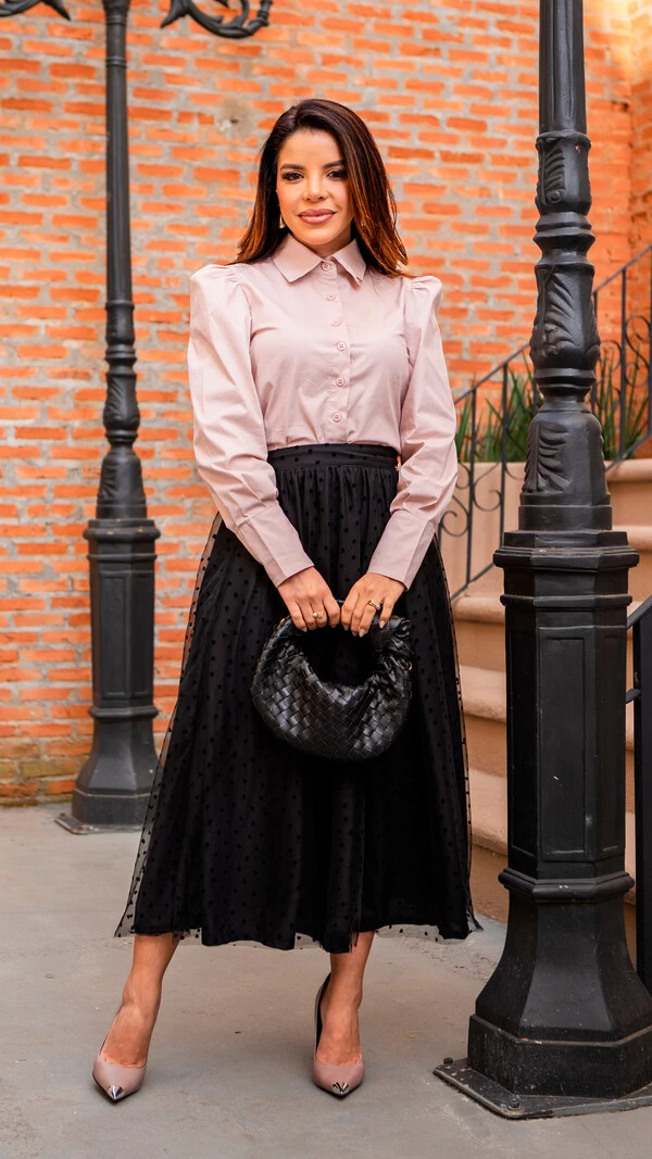 Camisa Zafira em Tricoline com Manga Longa Rosa