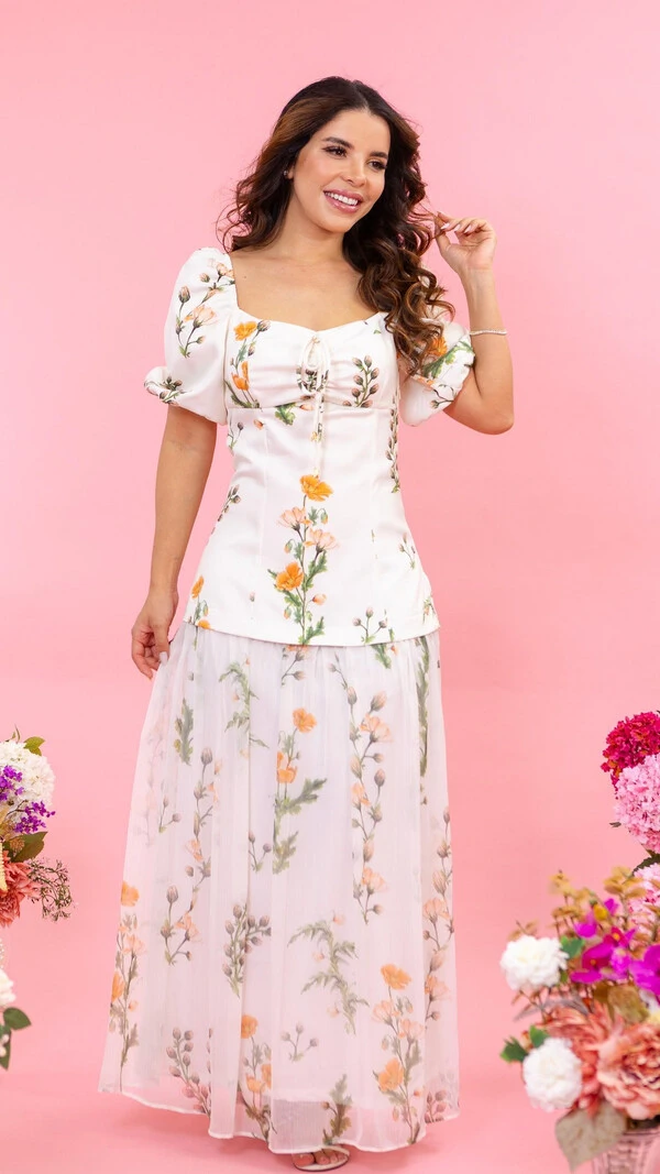 Vestido Longo Estampado Valmira Exclusivo Mix de Texturas