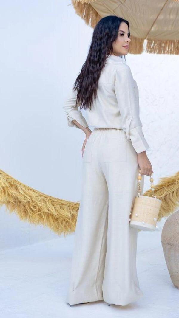 Calça Alfaiataria Nude Geise Viscose Linho Vinco Central