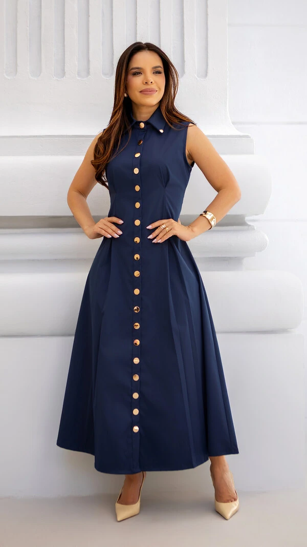 Vestido Max Midi Liliane em Alfaiataria Sarjada