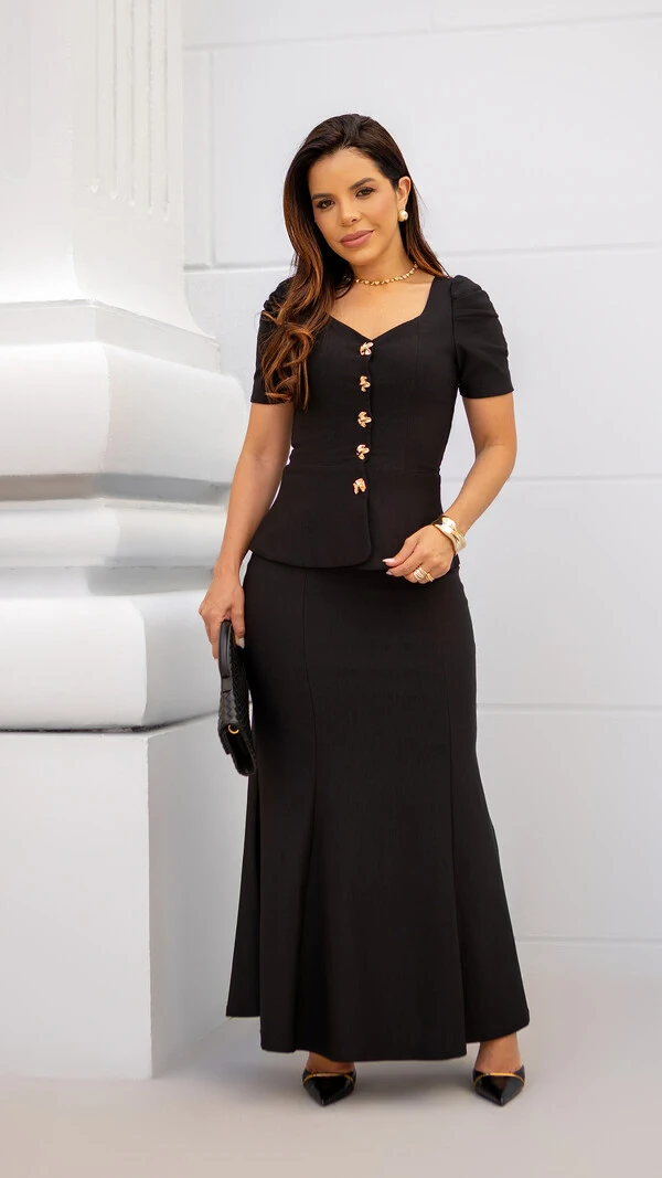 Blusa Dinah Peplum em Alfaiataria com Botões Dourados