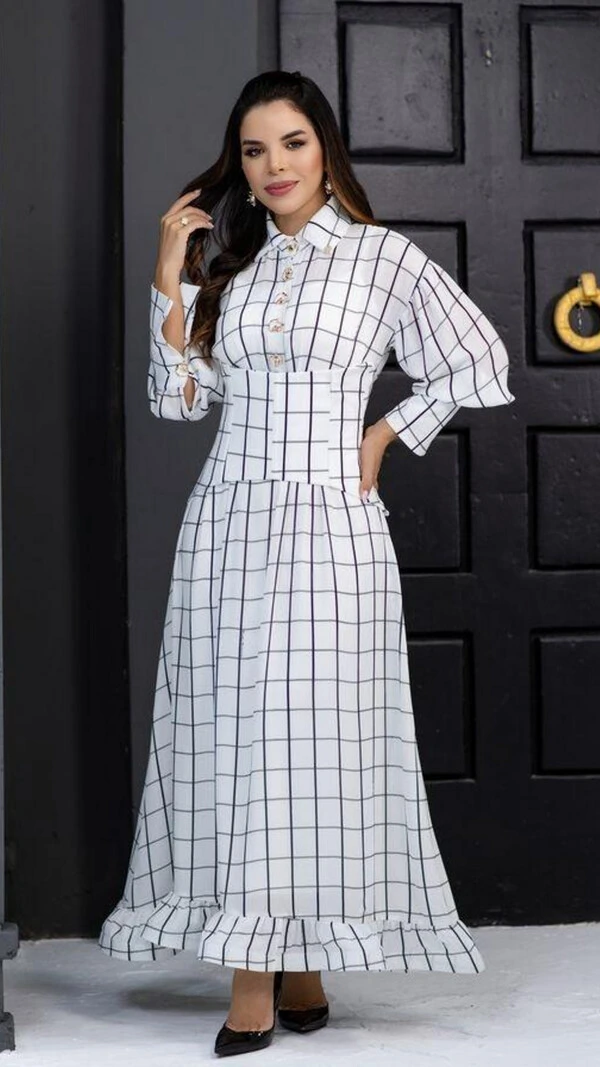 Vestido Longo Branco Nadir Corset Removível Gola Colarinho