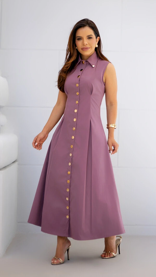 Vestido Max Midi Liliane em Alfaiataria Sarjada