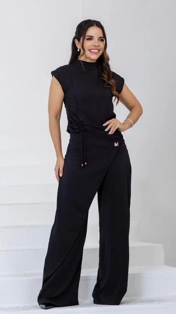 Blusa Manga Longa Crepe Izidora Franzido Frontal
