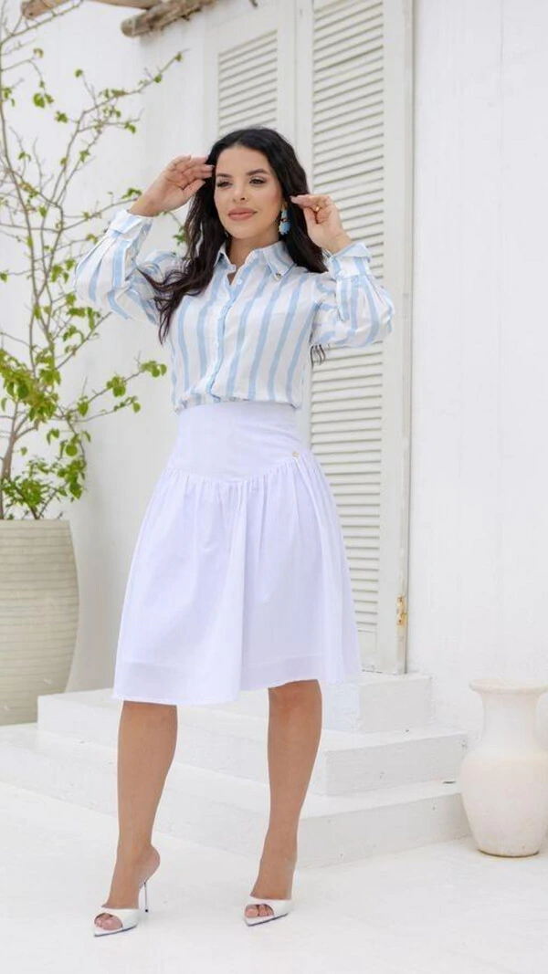 Camisa Nilda Listrada em Tricoline Manga Longa