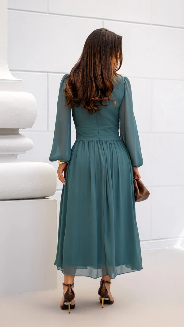 Vestido Max Midi Joquebede em Crepe com Cintura Marcada