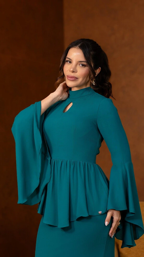 Vestido Longo Verde Tayane Crepe Gola Alta