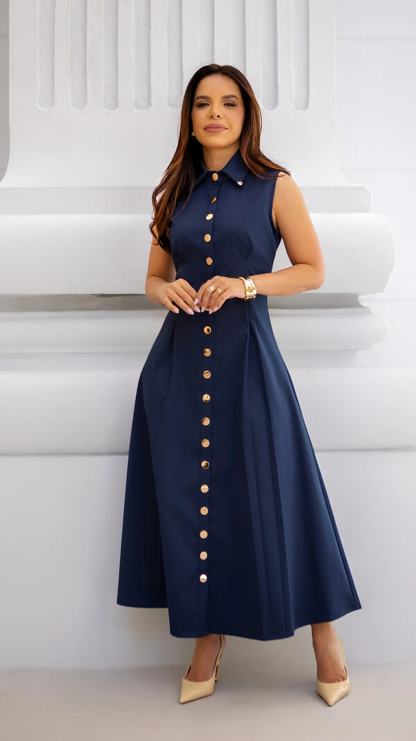Vestido Max Midi Liliane em Alfaiataria Sarjada