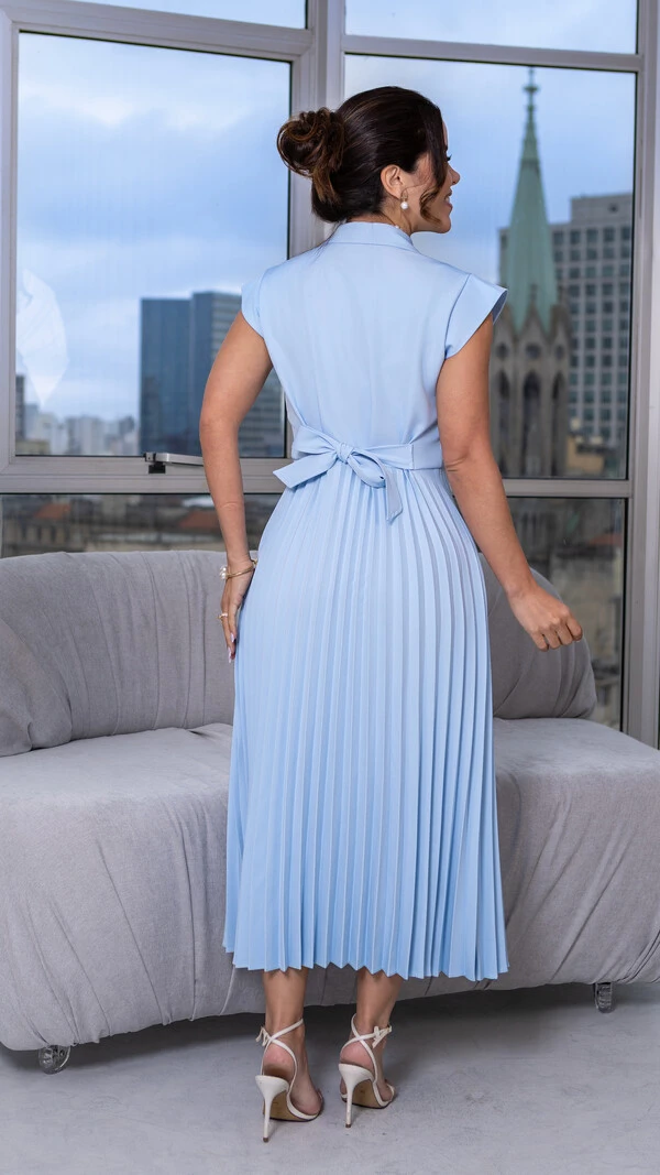 Vestido Max Midi Safira em Alfaiataria com Botões