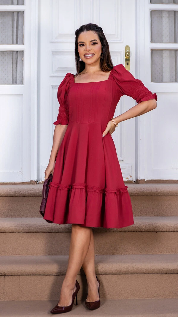 Vestido Curto Patrícia em Silk Spam Marsala
