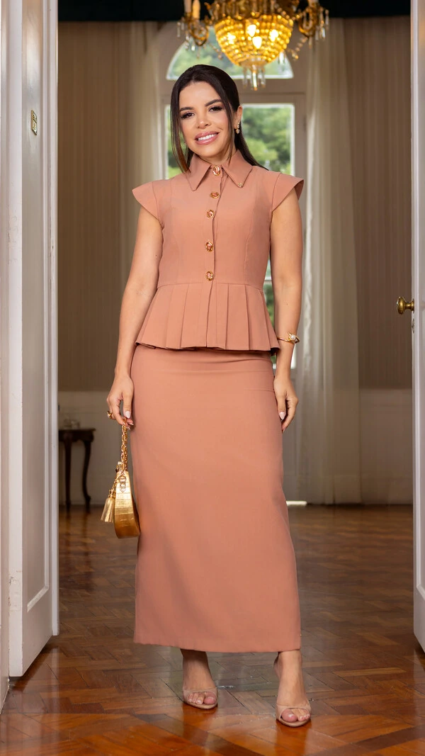 Conjunto Feminino Otávia com Saia Max Midi em Viscose