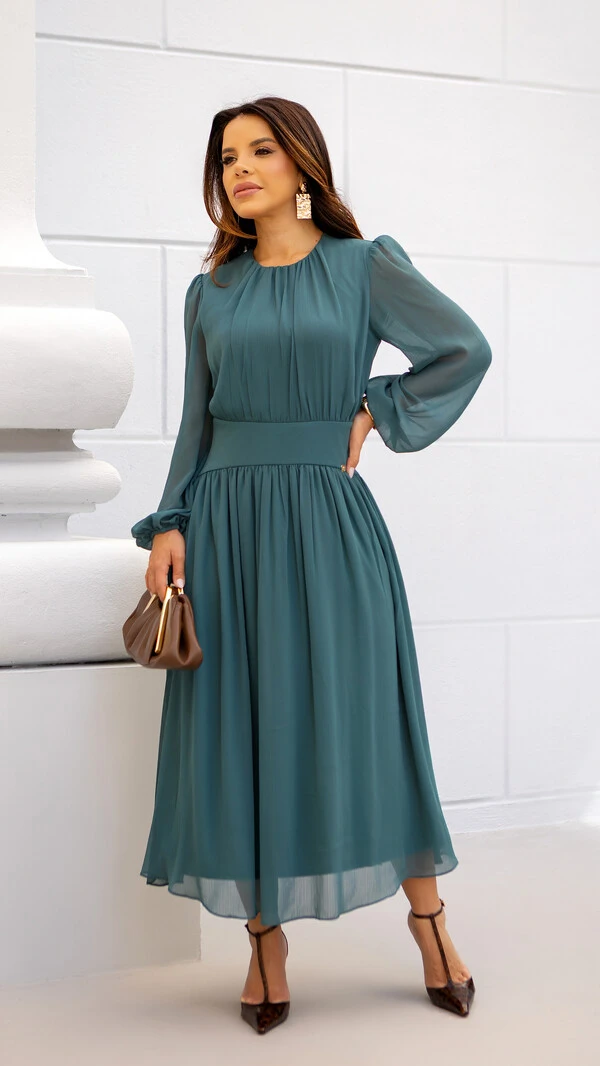 Vestido Max Midi Joquebede em Crepe com Cintura Marcada