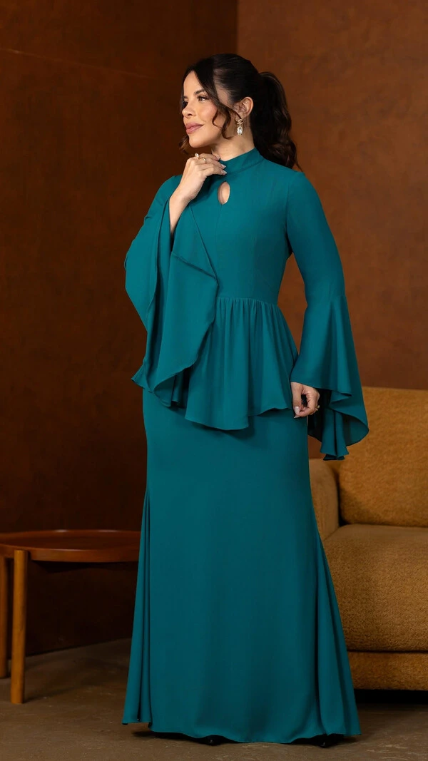 Vestido Longo Verde Tayane Crepe Gola Alta