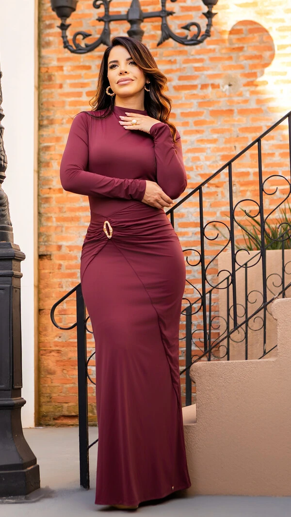 Vestido Longo Áurea em Malha Poliamida com Transpasse