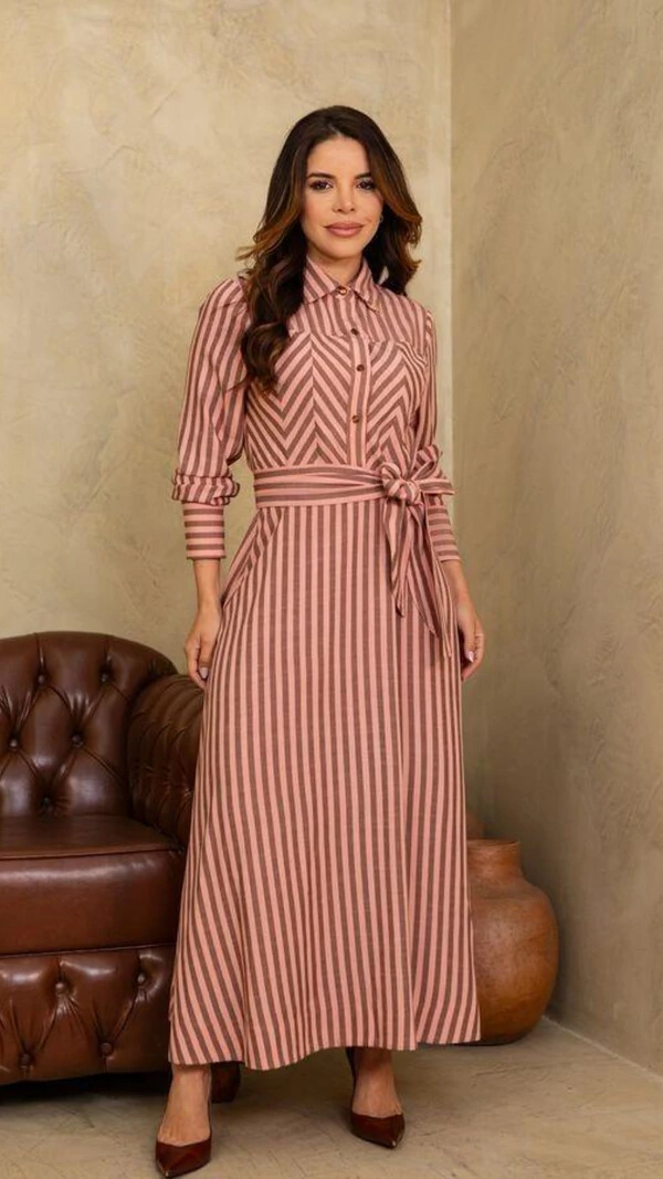 Vestido Midi Rosa Karine Viscose Gola