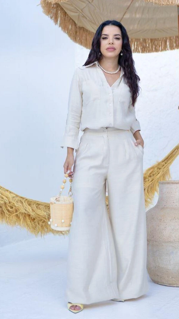 Calça Alfaiataria Nude Geise Viscose Linho Vinco Central