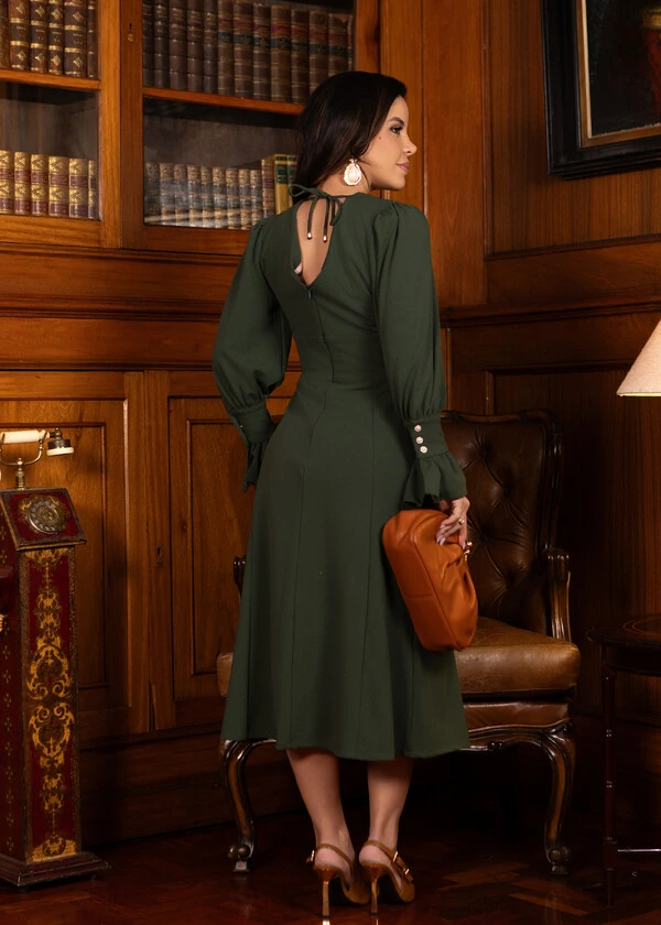 Vestido Midi Miriane em Malha Alfaiataria com Botões