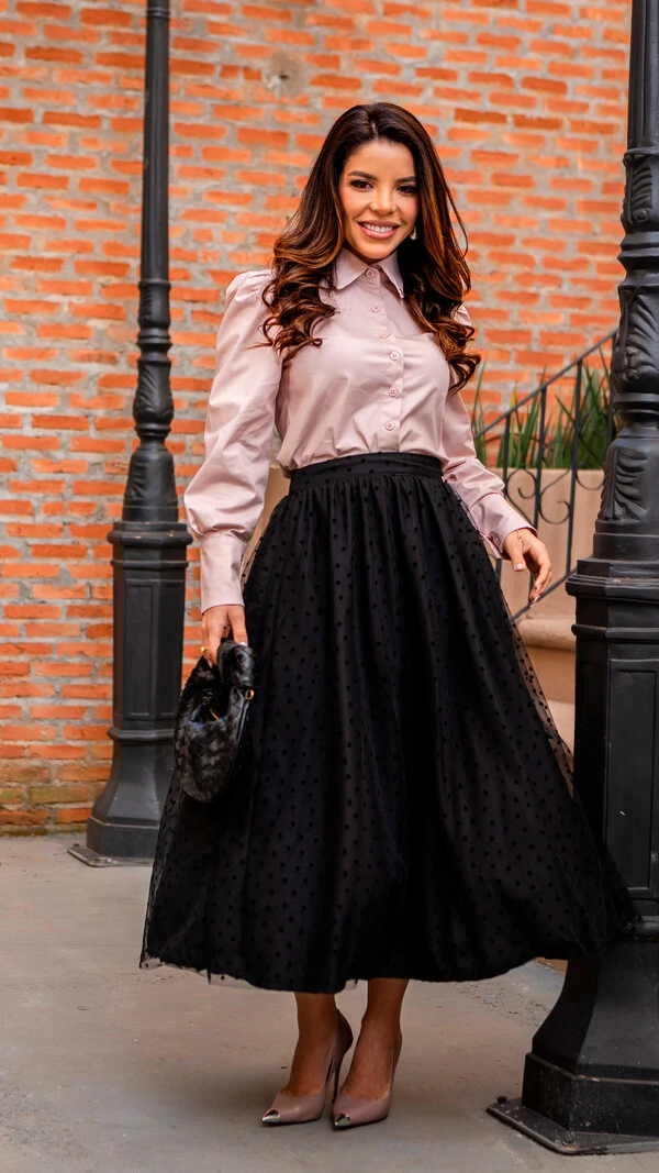 Camisa Zafira em Tricoline com Manga Longa Rosa