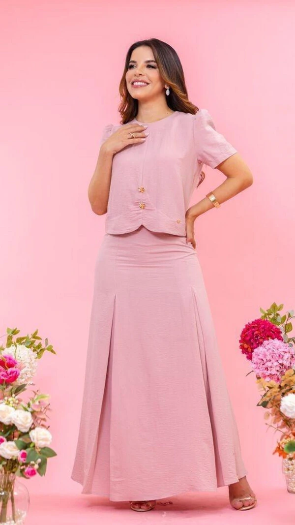 Conjunto Rachel em Crepe com Saia Evasê